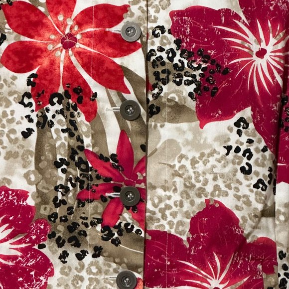 Additions by Chico’s women’s size 1 (M/8) red floral long sleeve shacket - Picture 2 of 6